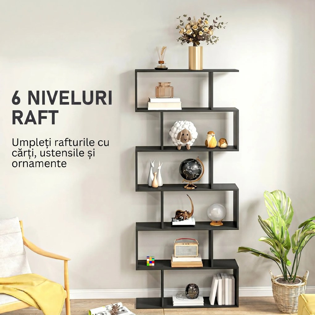 HOMCOM Bibliotecă din Lemn, Design Modern cu 6 Rafturi, 80x23x192 cm, Negru | Aosom Romania