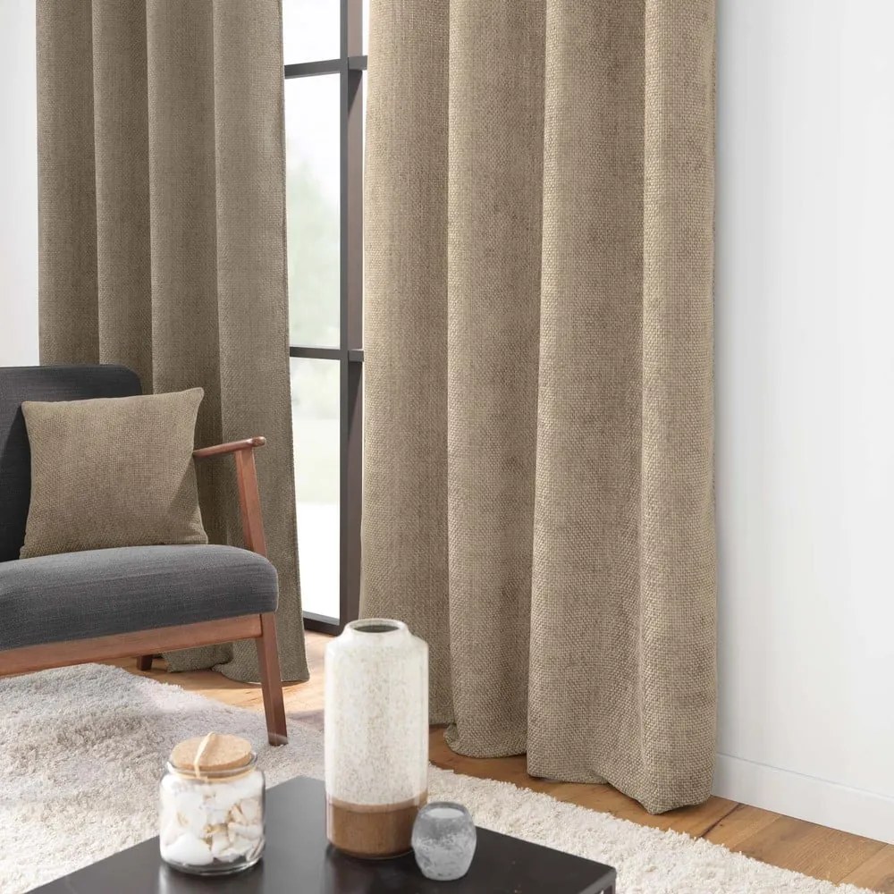 Draperie maro deschis din janilie 140x260 cm Leo – douceur d'intérieur