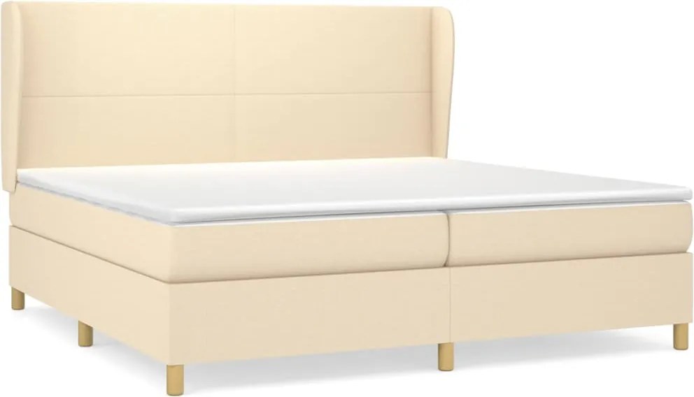vidaXL Pat box spring cu saltea, crem, 200x200 cm, textil