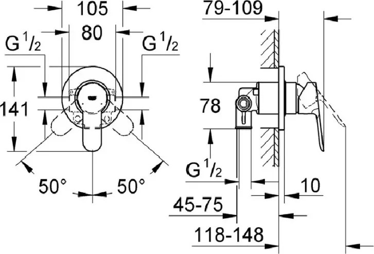 Set dus igiena intima Grohe Trigger Spray, cu baterie incastrata si furtun, crom - 129188
