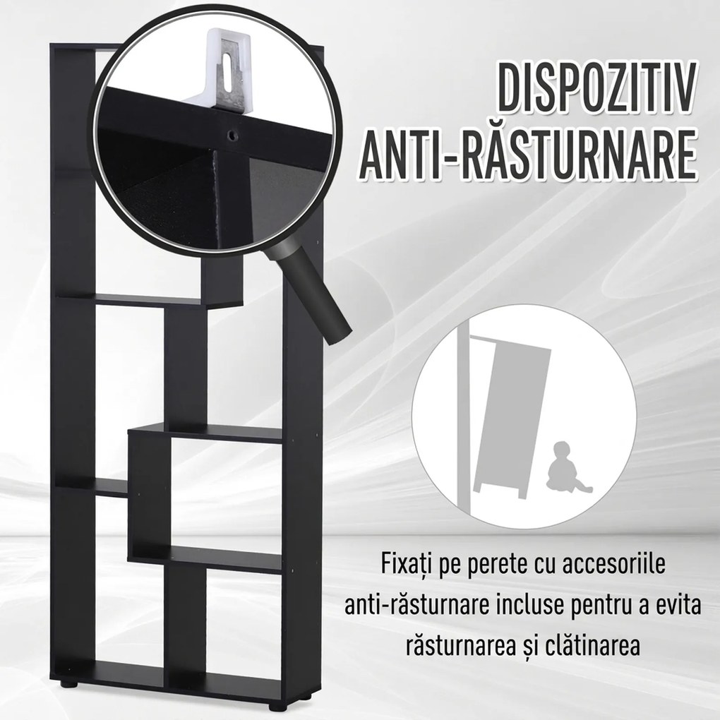 HOMCOM Bibliotecă Modernă cu 8 Rafturi din PAL E1, Design pentru Casă și Birou, 70x24x178 cm, Alb | Aosom Romania