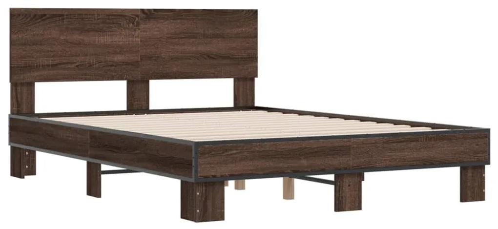 3280206 vidaXL Cadru de pat, stejar maro, 120x190 cm, lemn prelucrat și metal