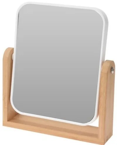Oglindă pe suport Make Up Bamboo pătrat, 18 x 21 x 4,5 cm