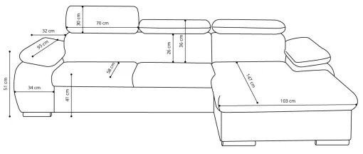 Colțar extensibil în L PADUA, cu spațiu de depozitare, gri, pe partea dreaptă