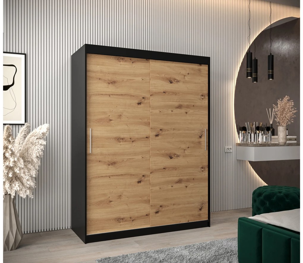 Dulap de haine 150 cm Toki (negru mat + stejar artisan). 1064823