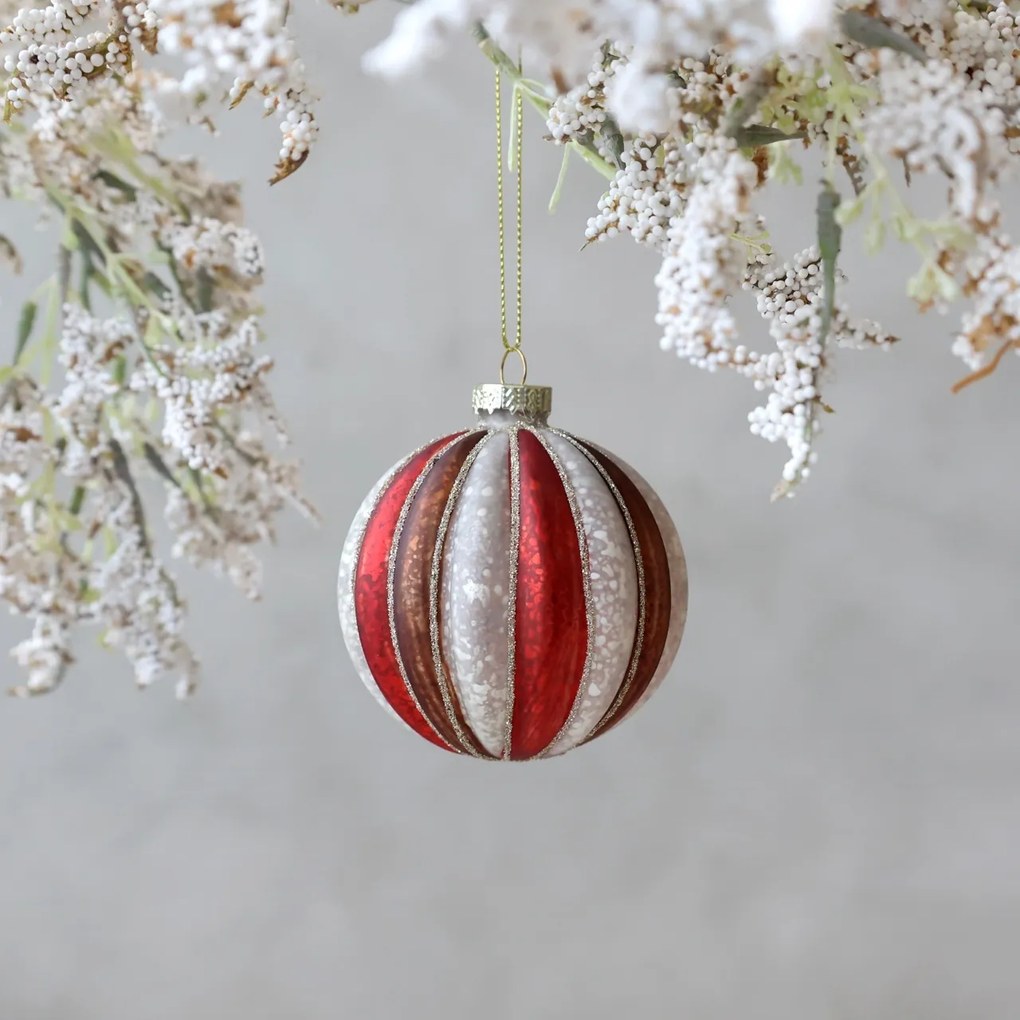 Glob de Craciun, cu dungi colorate, pictat manual, Christmas Bauble