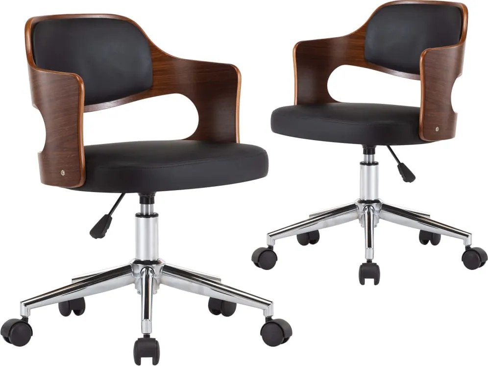 vidaXL Scaune pivotante, 2 buc. negru, lemn curbat & piele ecologică