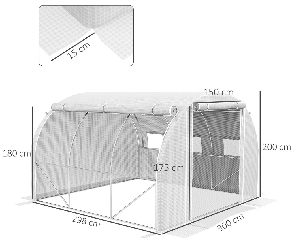 Outsunny Sera Tunel 3x3 m cu Ușă și 6 Ferestre, 2 Părți Laterale Ruleabile, din Oțel și Prelată PE, pentru Grădinărit | Aosom Romania