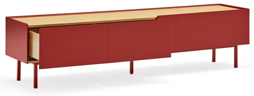 Comodă TV roșie cu aspect de lemn de stejar 180x45 cm Arista – Teulat