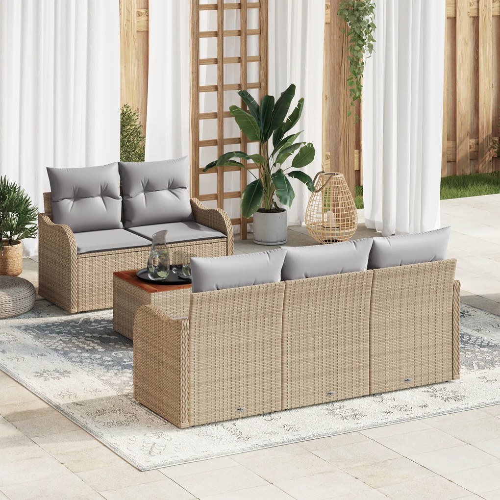 Set de Canapea de Grădină vidaXL cu Perne Bej din Ratan Acacia