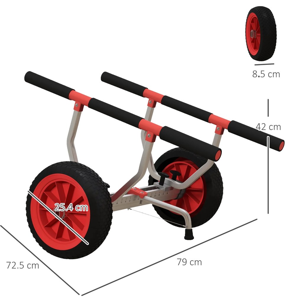 SPORTNOW Cărucior de Transport pentru Caiac și Canoe cu Lățime Reglabilă din Aluminiu, 79x72,5x42 cm, Negru | Aosom Romania