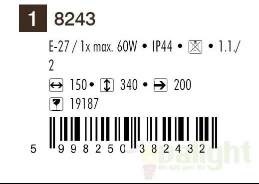 Aplica de perete exterior IP44, down light, negru Haga 8243 RX