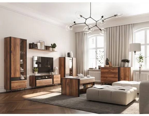 Comoda Boris Cu 1 Usa Si 3 Sertare, Stejar Catania Si Negru, 150 Cm