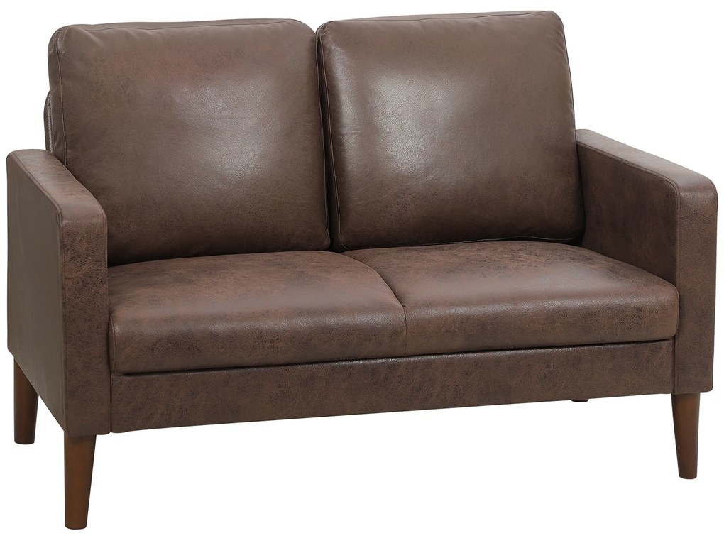 HOMCOM Divan cu 2 Locuri în Material Textil Efect Piele și Picioare din Lemn Maro | Aosom Romania