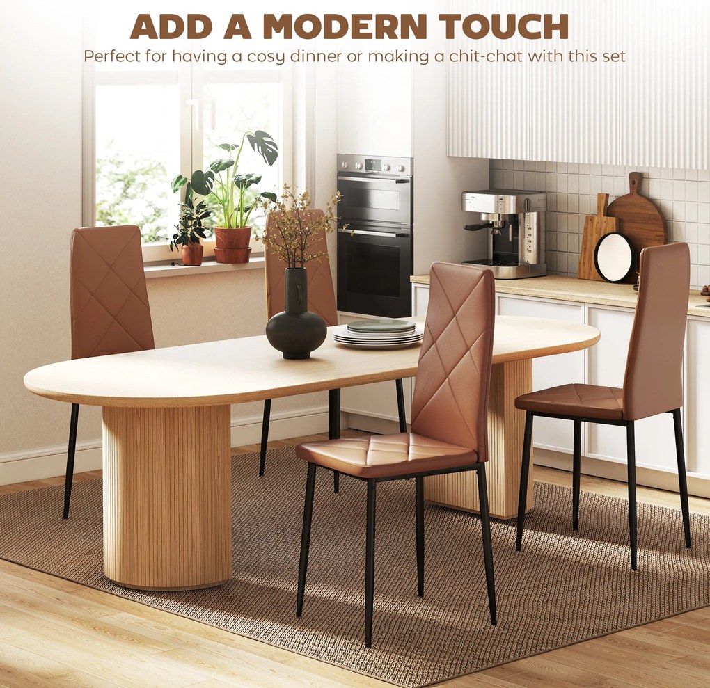 HOMCOM Set de 4 scaune de sufragerie cu spatar inalt, 41x50x97cm, maro | Aosom Romania