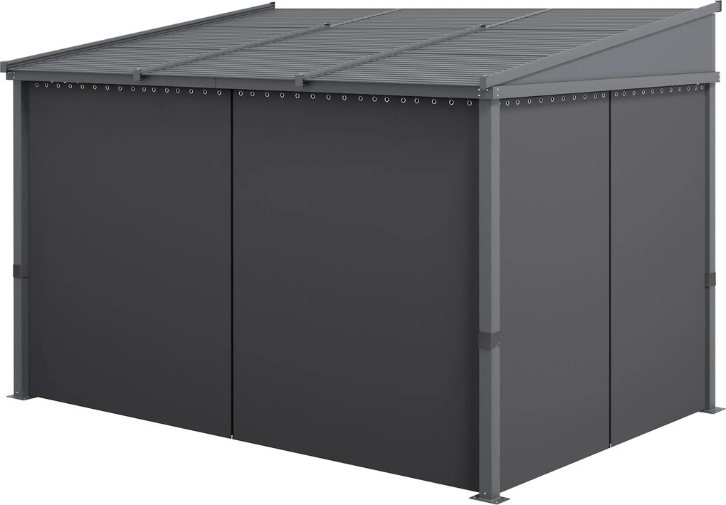 Outsunny Pavilion de grădină, pergolă, cu acoperiș glisant, draperii, cadru din aluminiu, gri închis, 3,65 x 2,55 x 2,05 m | Aosom Romania