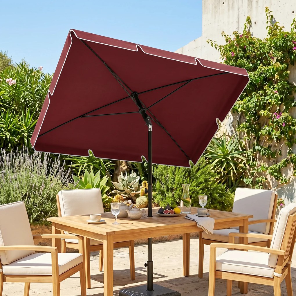 Outsunny Umbrelă de Grădină cu Margini Ondulate și 4 Brațe din Aluminiu, 198x130x245 cm, Roșu | Aosom Romania