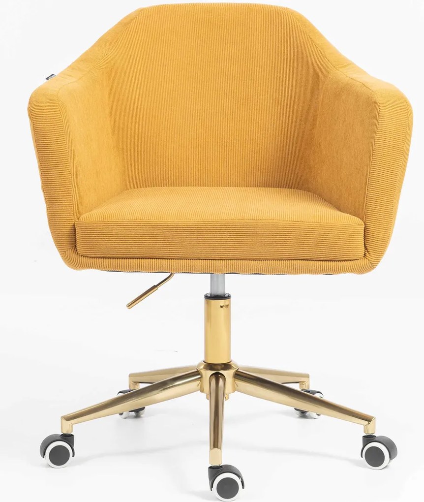 HR832K Scaun Catifea Reiată Premium culoare Curry Galben cu Bază Aurie