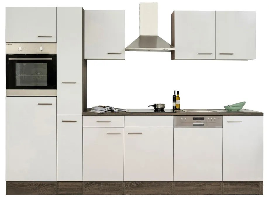 Mobilă de bucătărie Yorki 310, corp din stejar Yorki, cu față alb satinat