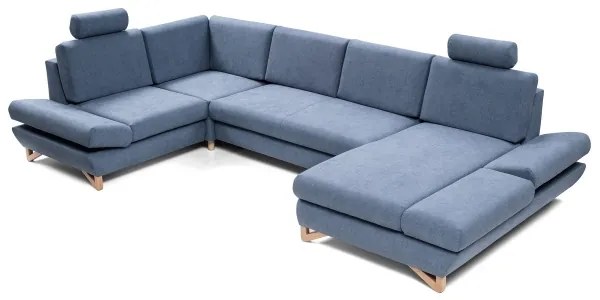 Colțar extensibil tapițat AVESTA în formă de U, cu spațiu generos de depozitare, albastru