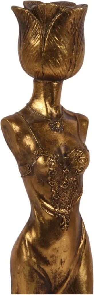 Sfeșnic din polirășină, auriu, model siluetă feminină, 39,5 x 11 cm, „Nymphe”