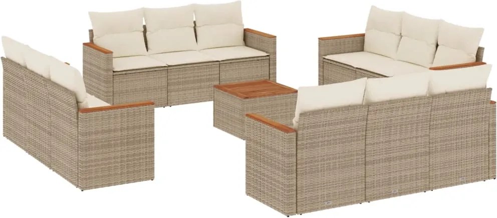 vidaXL Set canapele de grădină, 13 piese, cu perne, bej, poliratan