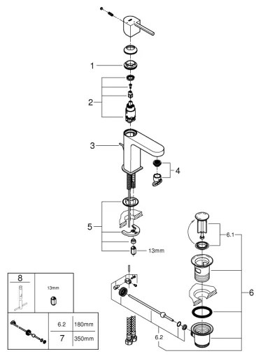 Baterie lavoar GROHE 23870003 PLUS, mărime S, crom lucios