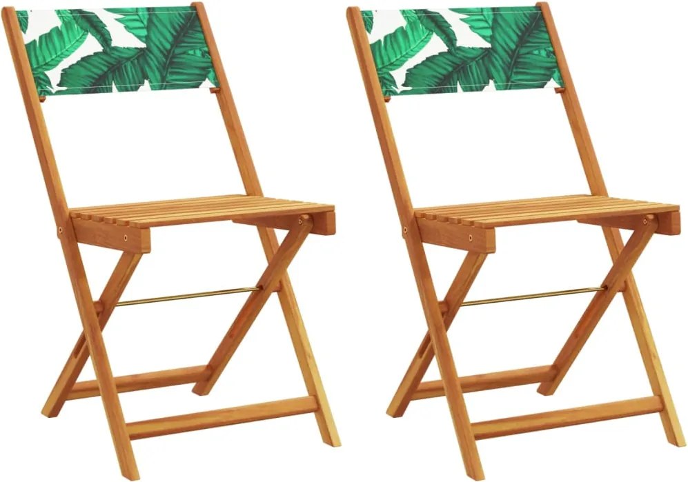 vidaXL Scaune bistro 2 buc., model frunze, lemn masiv acacia textil