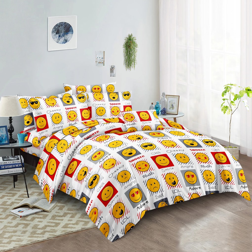 Lenjerie de pat din microfibra alba, EMOJI EMOTIONS Dimensiune lenjerie de pat: 2 buc 70 x 90 cm | 200 x 220 cm
