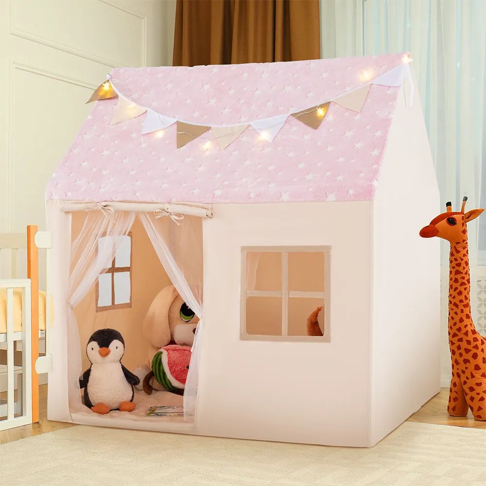 Căsuță de joacă pentru copii cu șirag luminos, roz