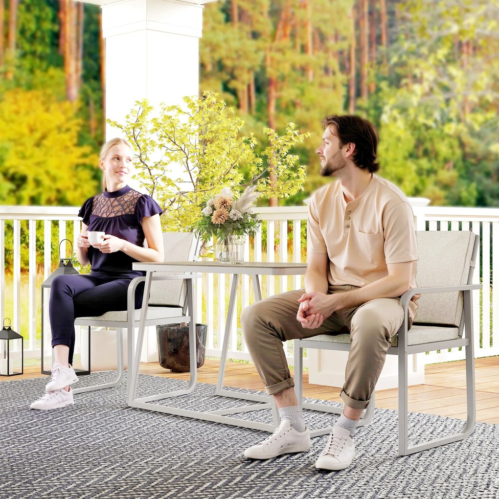 Outsunny Salon de jardin exterior 2 persoane, masă de grădină exterioară cu 2 scaune, 4 perne cadru din oțel gri | Aosom Romania