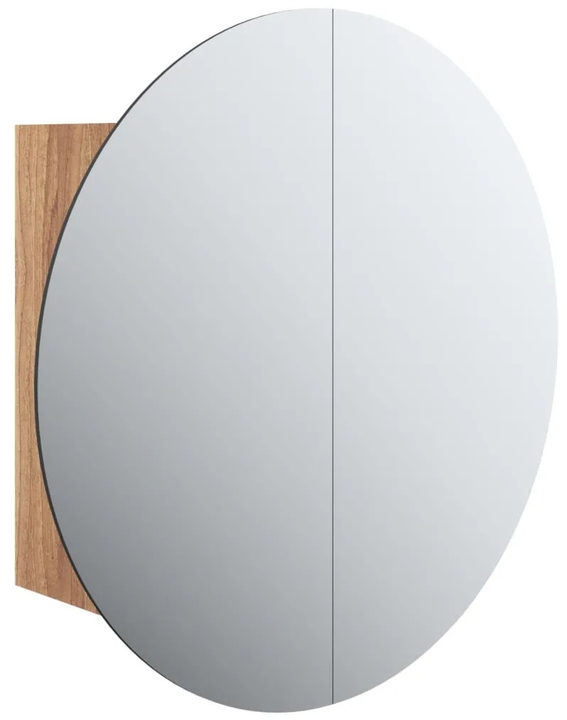 345582 vidaXL Dulap de baie cu oglindă rotundă și LED, stejar, 40x40x17,5 cm