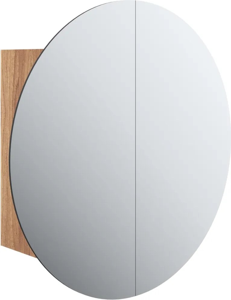 vidaXL Dulap de baie cu oglindă rotundă și LED, stejar, 40x40x17,5 cm