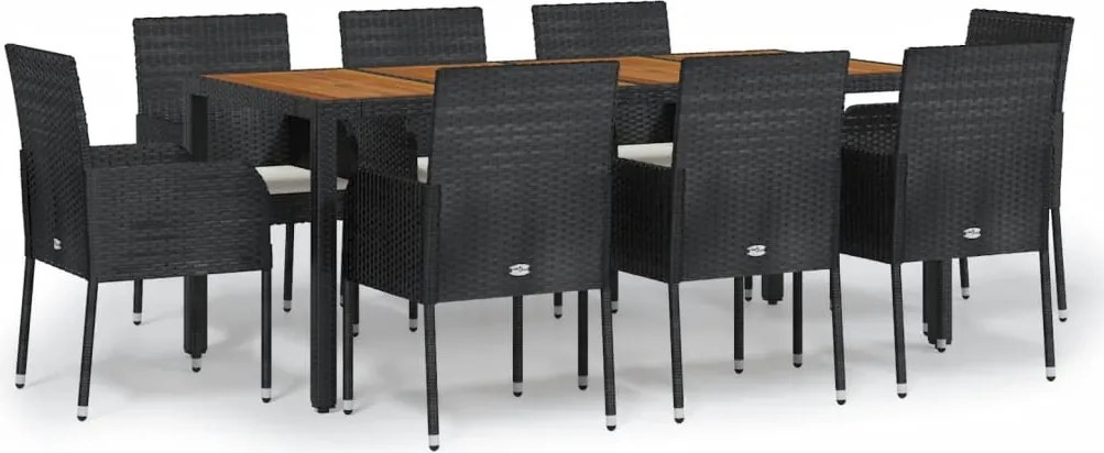 vidaXL Set mobilier de grădină cu perne, 9 piese, negru, poliratan