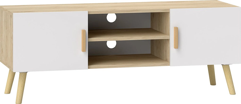 HOMCOM Comodă TV din lemn pentru televizor până la 127 cm cu rafturi, 2 dulapuri și orificii pentru cabluri, stejar | Aosom Romania