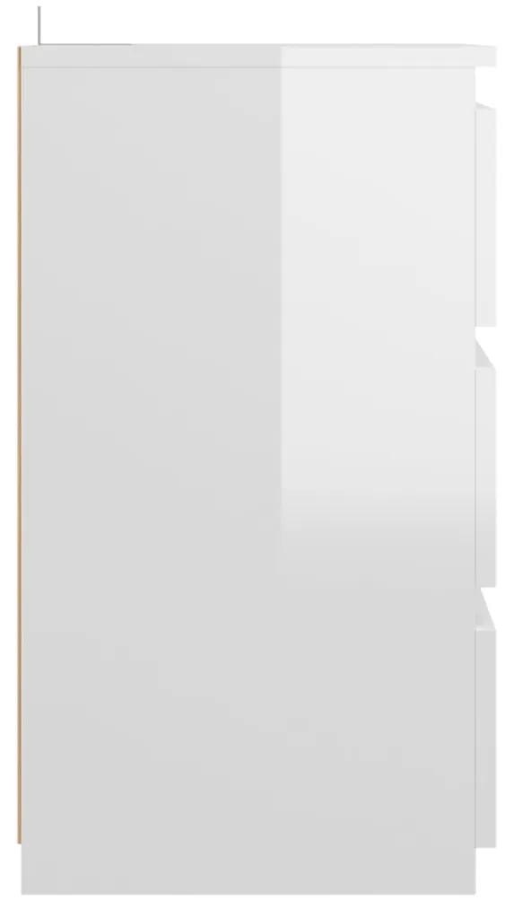 Noptiere, 2 buc., alb extralucios, 40x35x62,5 cm, lemn compozit 2, Alb foarte lucios