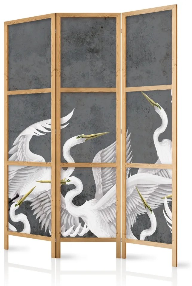 Paravan japonez - Flutter of wings - white herons on dark grey background with texture