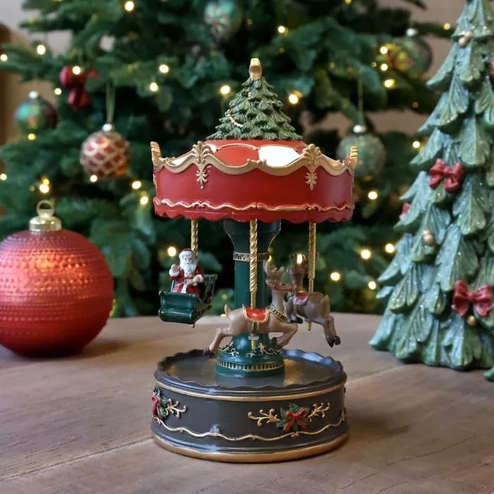 Decorațiune cutie muzicală, din acril, pictată manual, cu carusel rotativ și melodie Jingle Bells, 12x22 cm, „Noël"