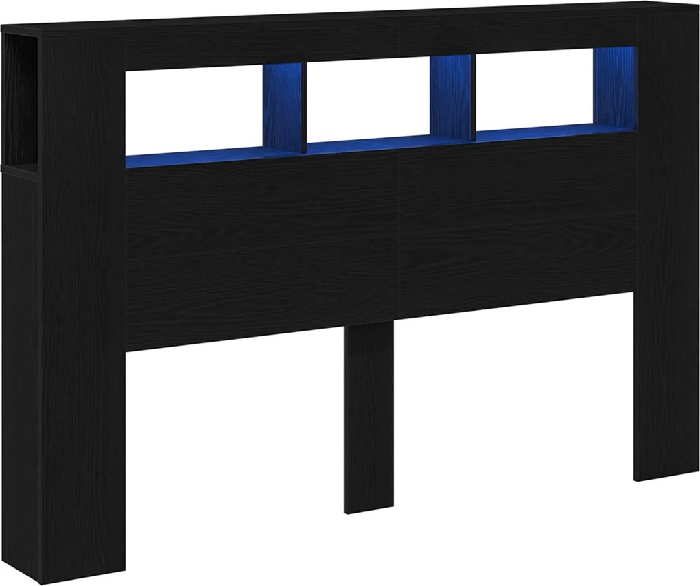 vidaXL Tăblie LED Stejar negru 160 x 18.5 x 103.5 cm Lemn compozit