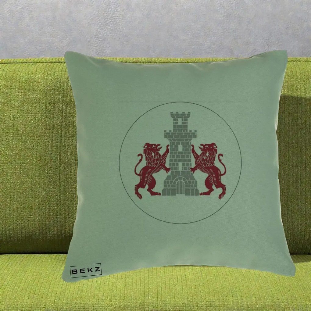 Perna Personalizata Cetatea Turnu Magurele Heraldic, 40x40 cm, Verde, Husa Detasabila, Perna Inclusa, BEKZ®