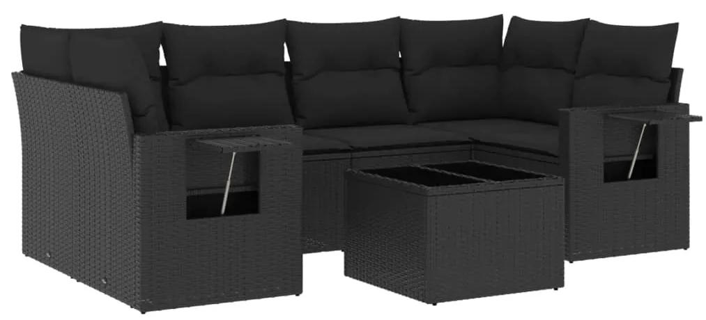 3219914 vidaXL Set canapele de grădină cu perne, 7 piese, negru, poliratan