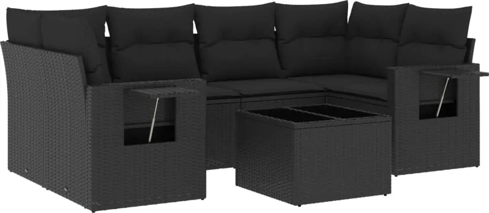 vidaXL Set canapele de grădină cu perne, 7 piese, negru, poliratan