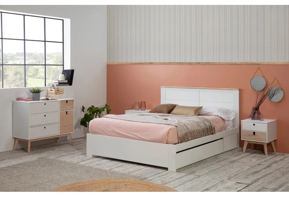 Pat matrimonial alb cu spațiu de depozitare și somieră 160x200 cm Gabi – Marckeric