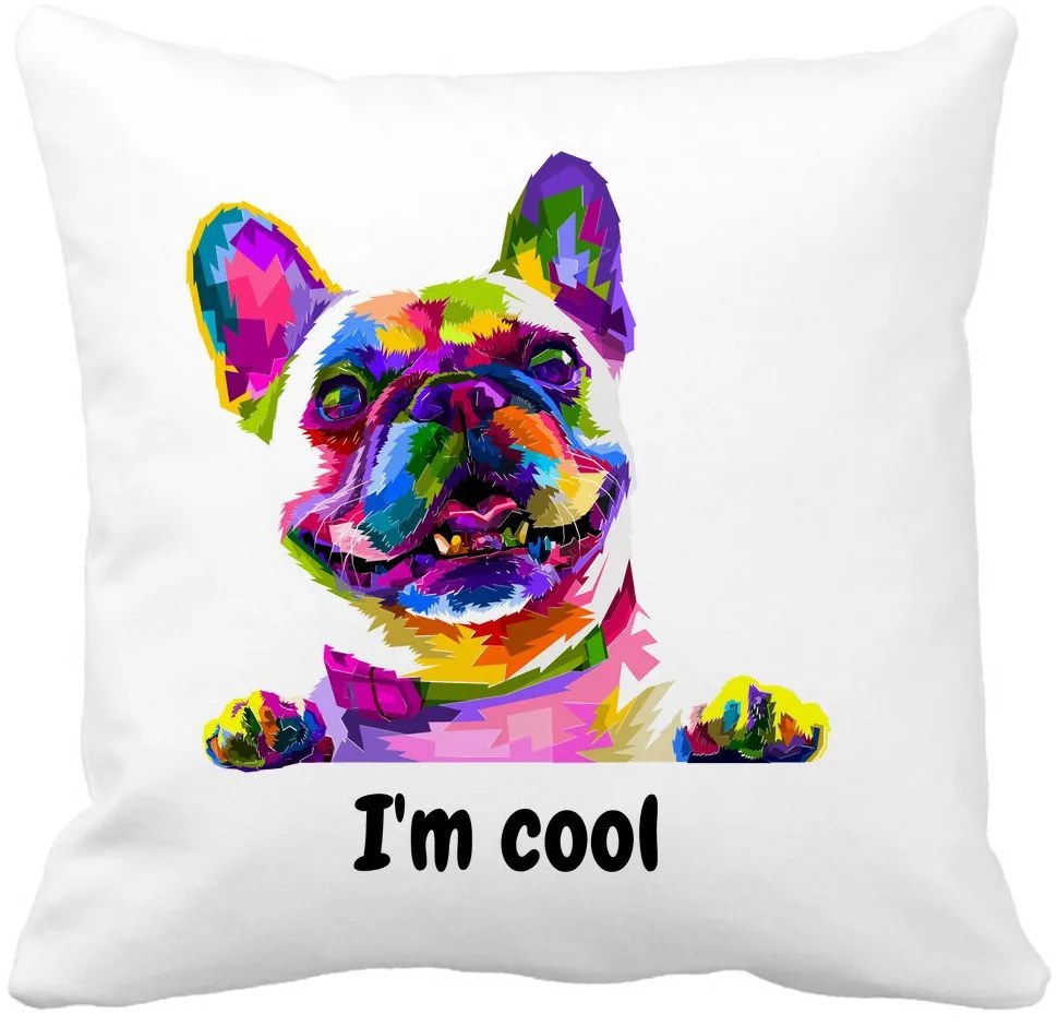 Perna Decorativa, I'm cool Colorful, 40x40 cm, Alba, Mata, Husa Detasabila, Burduf