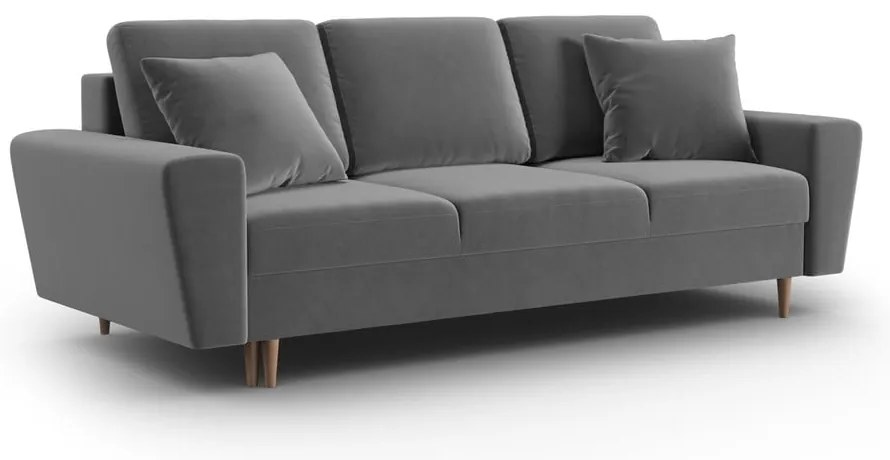 Canapea gri deschis extensibilă, cu spațiu de depozitare cu tapițerie din catifea 235 cm Kyoto – Cosmopolitan Design