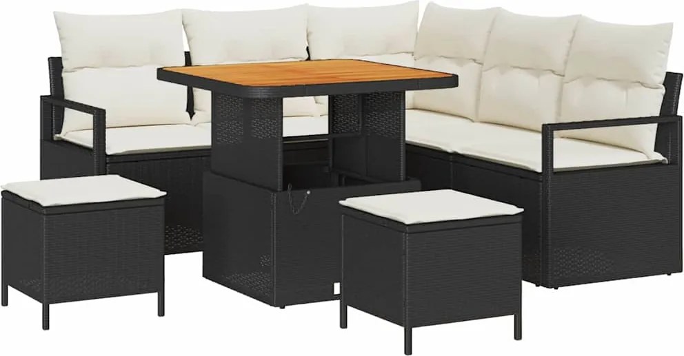 vidaXL Set de canapele pentru grădină cu pernă 8 pcs Negru poliratan