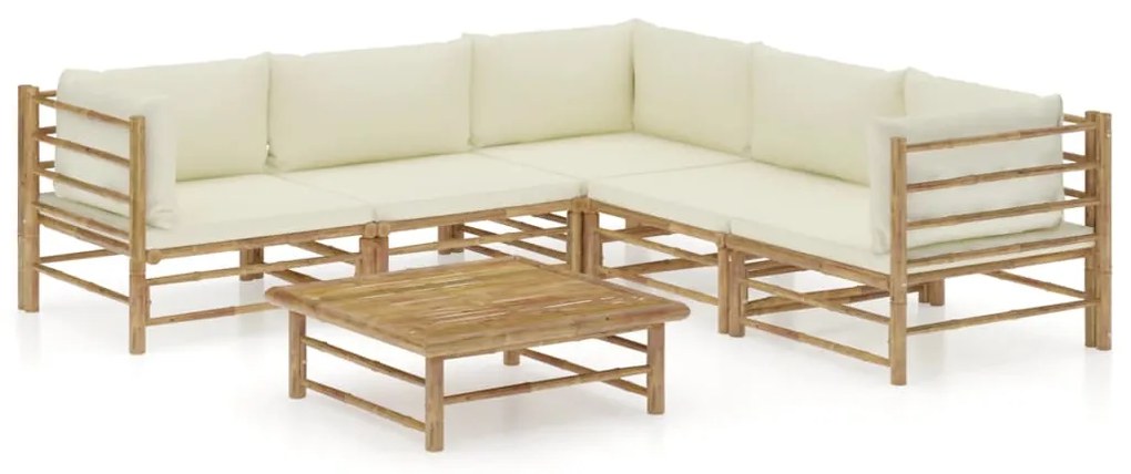 3058213 vidaXL Set mobilier de grădină cu perne alb crem, 6 piese, bambus