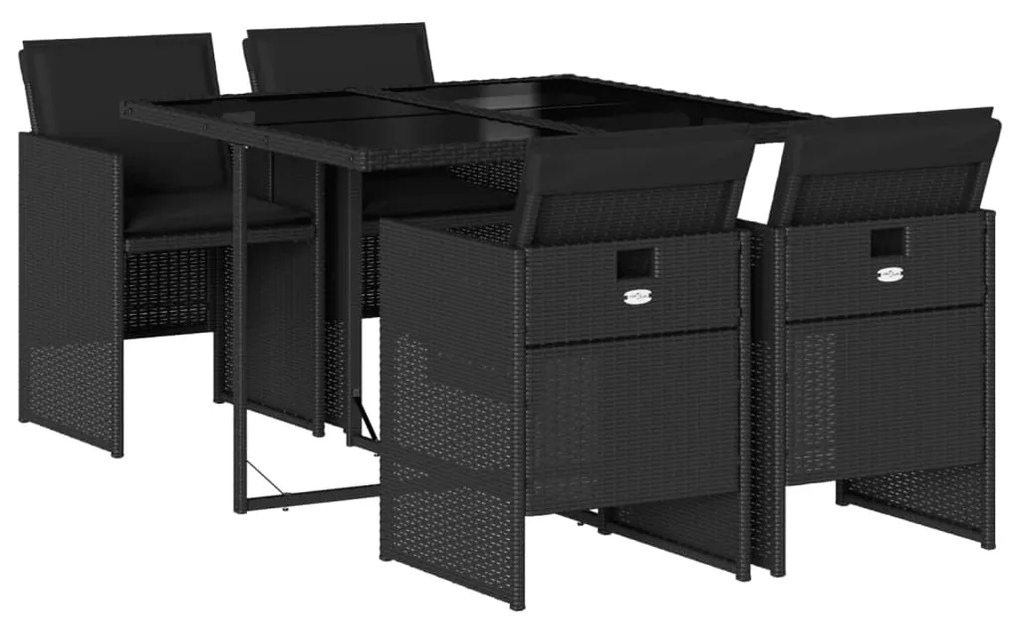 3210535 vidaXL Set mobilier de grădină cu perne, 5 piese, negru, poliratan