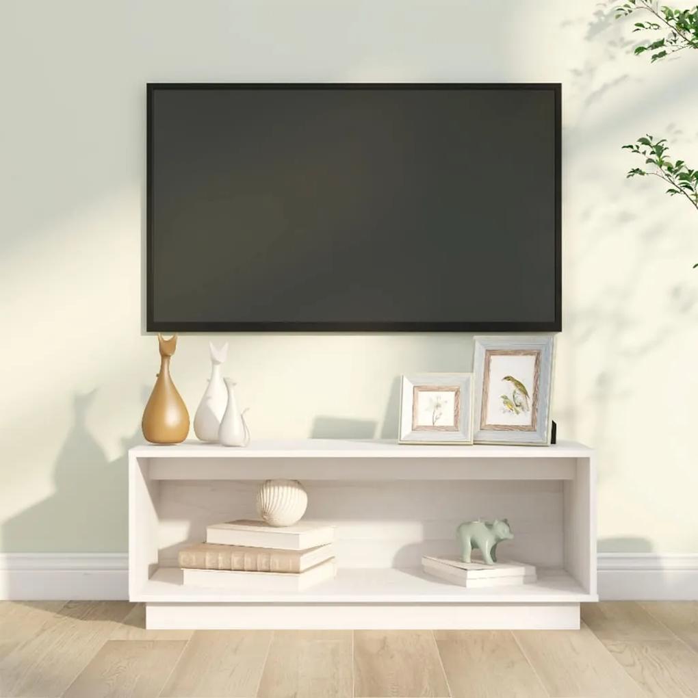 813830 vidaXL Comodă TV, alb, 90x35x35 cm, lemn masiv de pin