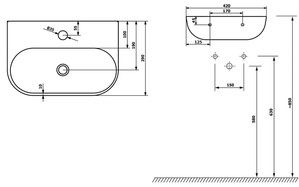 Chiuvetă mică pentru WC albă din ceramică 42x29 cm Nerissa – Sapho